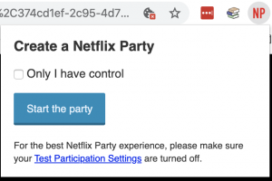 Netflix Party-Start the Party window. How to use the window is described in blog post text